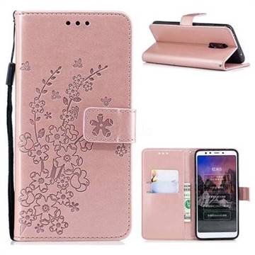 Intricate Embossing Plum Blossom Leather Wallet Case for Mi Xiaomi Redmi 5 - Rose Gold