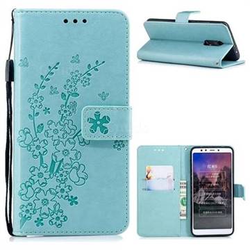 Intricate Embossing Plum Blossom Leather Wallet Case for Mi Xiaomi Redmi 5 - Cyan
