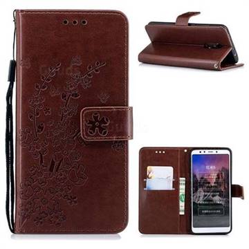 Intricate Embossing Plum Blossom Leather Wallet Case for Mi Xiaomi Redmi 5 - Brown
