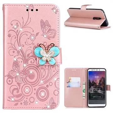Embossing Butterfly Circle Rhinestone Leather Wallet Case for Mi Xiaomi Redmi 5 - Rose Gold