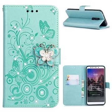 Embossing Butterfly Circle Rhinestone Leather Wallet Case for Mi Xiaomi Redmi 5 - Cyan