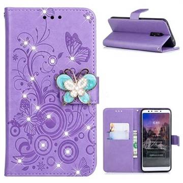 Embossing Butterfly Circle Rhinestone Leather Wallet Case for Mi Xiaomi Redmi 5 - Purple