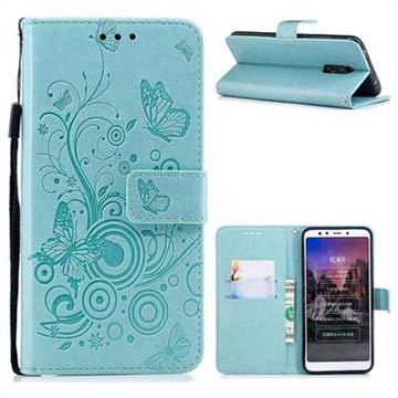 Intricate Embossing Butterfly Circle Leather Wallet Case for Mi Xiaomi Redmi 5 - Cyan