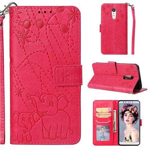 Embossing Fireworks Elephant Leather Wallet Case for Mi Xiaomi Redmi 5 - Red