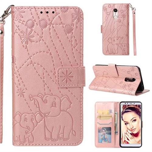 Embossing Fireworks Elephant Leather Wallet Case for Mi Xiaomi Redmi 5 - Rose Gold