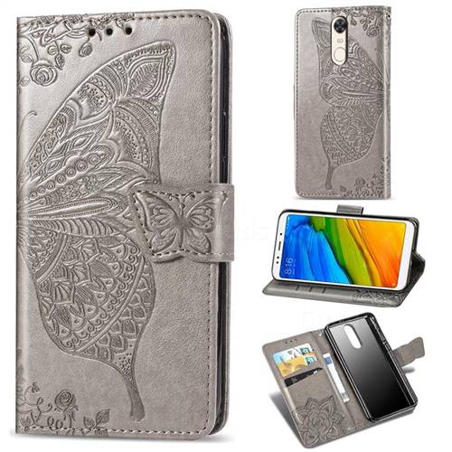 Embossing Mandala Flower Butterfly Leather Wallet Case for Mi Xiaomi Redmi 5 - Gray