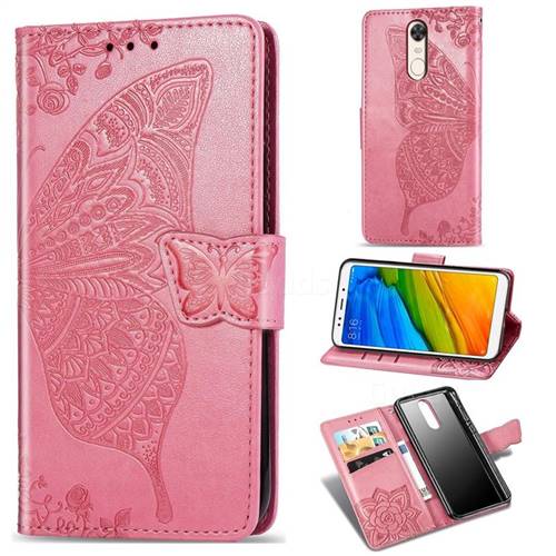 Embossing Mandala Flower Butterfly Leather Wallet Case for Mi Xiaomi Redmi 5 - Pink