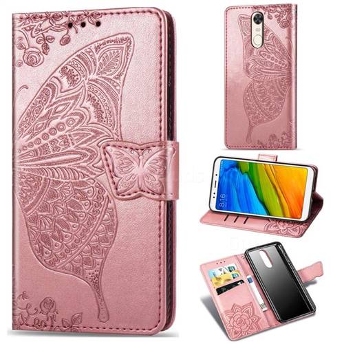 Embossing Mandala Flower Butterfly Leather Wallet Case for Mi Xiaomi Redmi 5 - Rose Gold