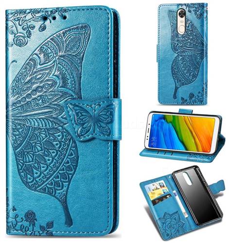 Embossing Mandala Flower Butterfly Leather Wallet Case for Mi Xiaomi Redmi 5 - Blue