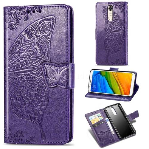 Embossing Mandala Flower Butterfly Leather Wallet Case for Mi Xiaomi Redmi 5 - Dark Purple