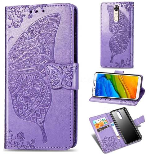 Embossing Mandala Flower Butterfly Leather Wallet Case for Mi Xiaomi Redmi 5 - Light Purple