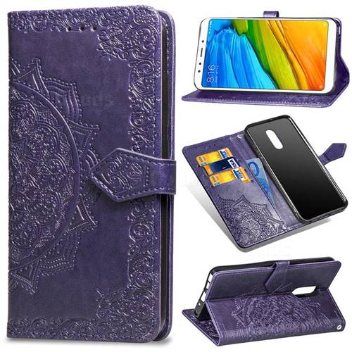 Embossing Imprint Mandala Flower Leather Wallet Case for Mi Xiaomi Redmi 5 - Purple