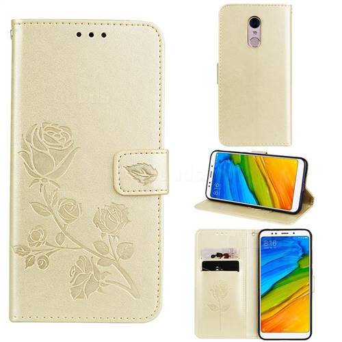 Embossing Rose Flower Leather Wallet Case for Mi Xiaomi Redmi 5 - Golden
