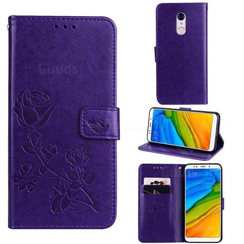 Embossing Rose Flower Leather Wallet Case for Mi Xiaomi Redmi 5 - Purple