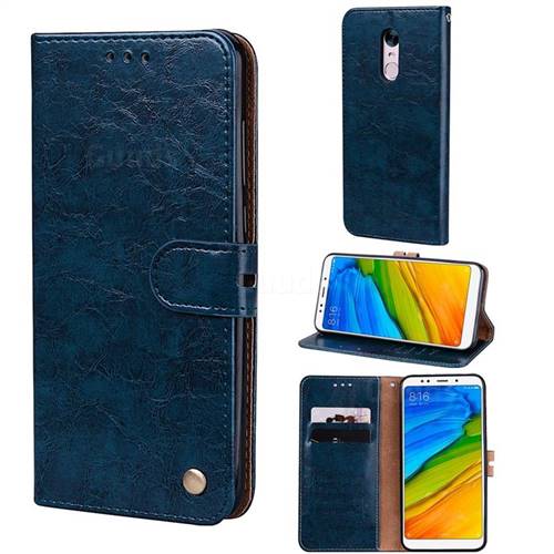 Luxury Retro Oil Wax PU Leather Wallet Phone Case for Mi Xiaomi Redmi 5 - Sapphire