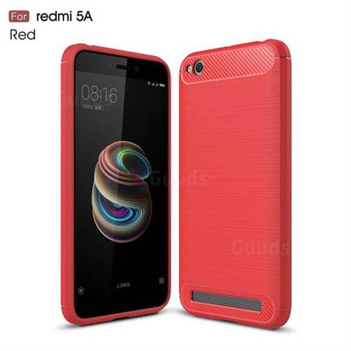 Luxury Carbon Fiber Brushed Wire Drawing Silicone TPU Back Cover for Xiaomi Redmi 5A - Red