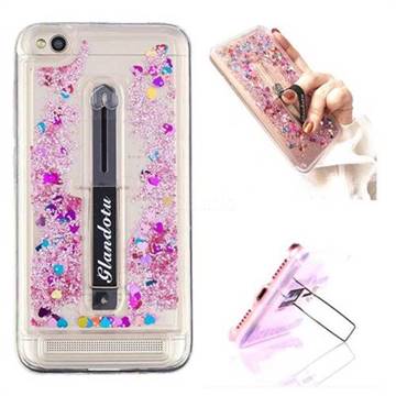 Concealed Ring Holder Stand Glitter Quicksand Dynamic Liquid Phone Case for Xiaomi Redmi 5A - Rose