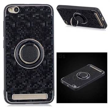 Luxury Mosaic Metal Silicone Invisible Ring Holder Soft Phone Case for Xiaomi Redmi 5A - Black