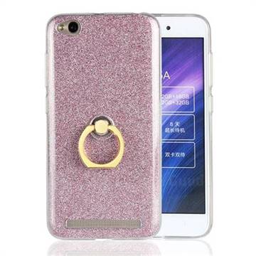 Luxury Soft TPU Glitter Back Ring Cover with 360 Rotate Finger Holder Buckle for Xiaomi Redmi 5A - Pink