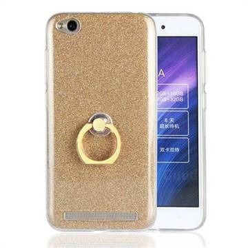 Luxury Soft TPU Glitter Back Ring Cover with 360 Rotate Finger Holder Buckle for Xiaomi Redmi 5A - Golden