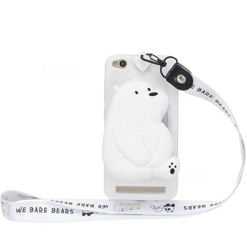 White Polar Bear Neck Lanyard Zipper Wallet Silicone Case for Xiaomi Redmi 5A
