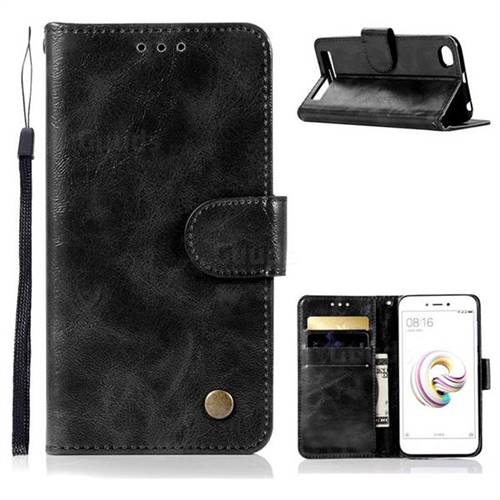 Luxury Retro Leather Wallet Case for Xiaomi Redmi 5A - Black