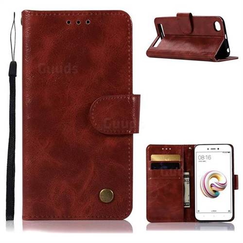 Luxury Retro Leather Wallet Case for Xiaomi Redmi 5A - Wine Red