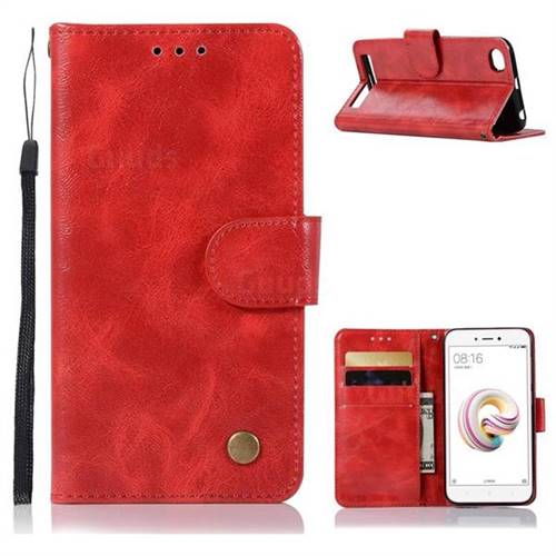 Luxury Retro Leather Wallet Case for Xiaomi Redmi 5A - Red