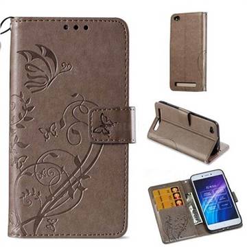Embossing Butterfly Flower Leather Wallet Case for Xiaomi Redmi 5A - Grey