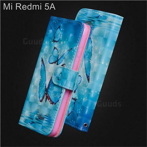 Blue Sea Butterflies 3D Painted Leather Wallet Case for Xiaomi Redmi 5A