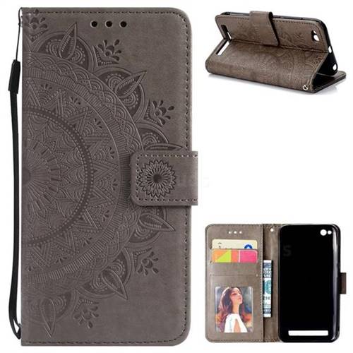 Intricate Embossing Datura Leather Wallet Case for Xiaomi Redmi 5A - Gray