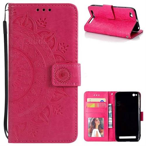 Intricate Embossing Datura Leather Wallet Case for Xiaomi Redmi 5A - Rose Red