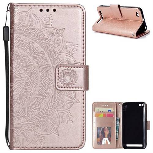 Intricate Embossing Datura Leather Wallet Case for Xiaomi Redmi 5A - Rose Gold