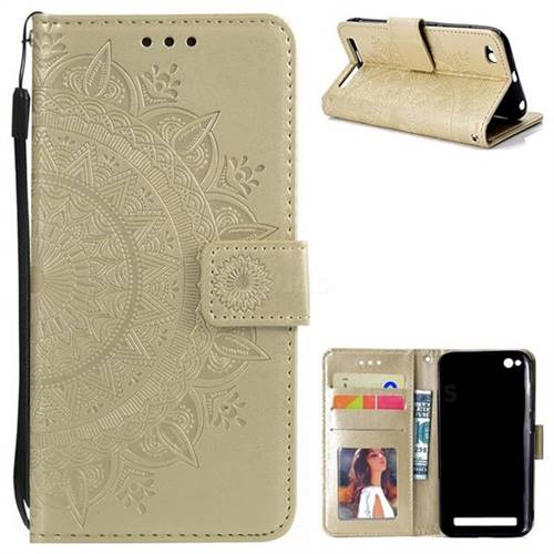Intricate Embossing Datura Leather Wallet Case for Xiaomi Redmi 5A - Golden
