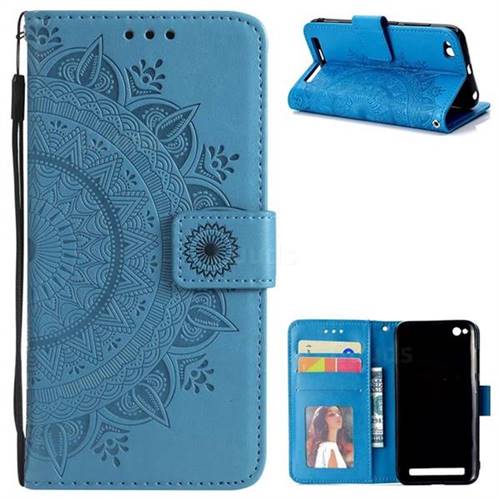 Intricate Embossing Datura Leather Wallet Case for Xiaomi Redmi 5A - Blue