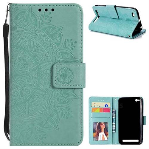 Intricate Embossing Datura Leather Wallet Case for Xiaomi Redmi 5A - Mint Green