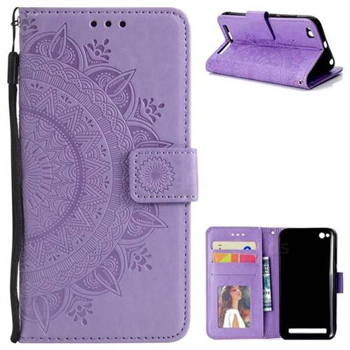 Intricate Embossing Datura Leather Wallet Case for Xiaomi Redmi 5A - Purple