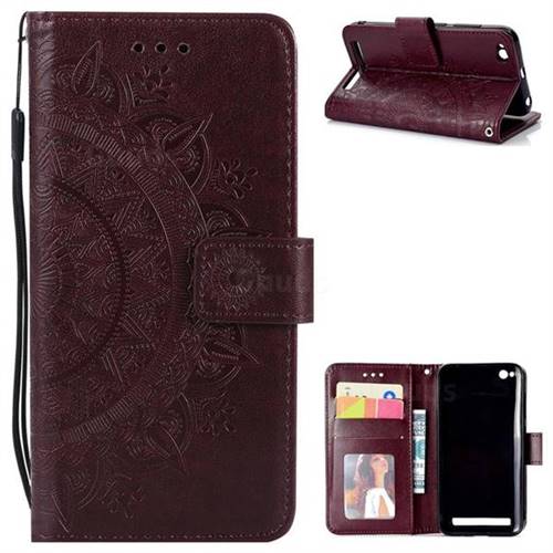 Intricate Embossing Datura Leather Wallet Case for Xiaomi Redmi 5A - Brown