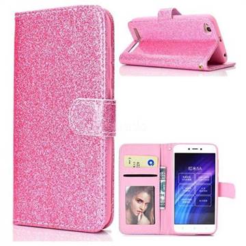 Glitter Shine Leather Wallet Phone Case for Xiaomi Redmi 5A - Pink