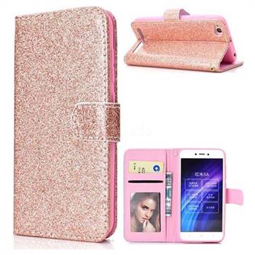 Glitter Shine Leather Wallet Phone Case for Xiaomi Redmi 5A - Rose Gold