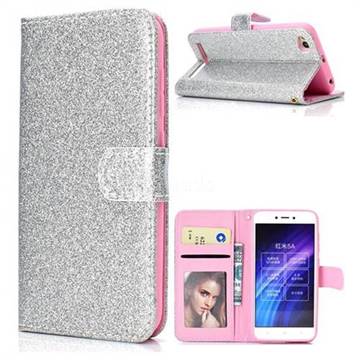 Glitter Shine Leather Wallet Phone Case for Xiaomi Redmi 5A - Silver