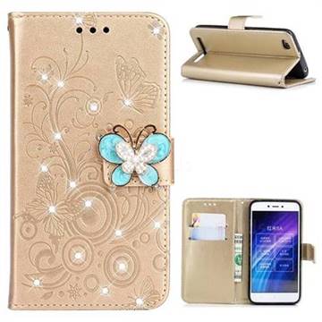 Embossing Butterfly Circle Rhinestone Leather Wallet Case for Xiaomi Redmi 5A - Champagne