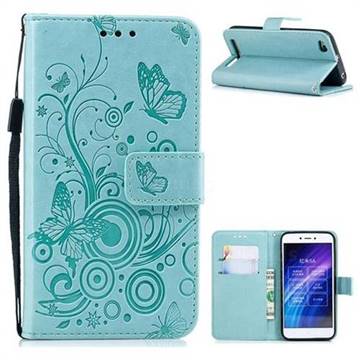 Intricate Embossing Butterfly Circle Leather Wallet Case for Xiaomi Redmi 5A - Cyan