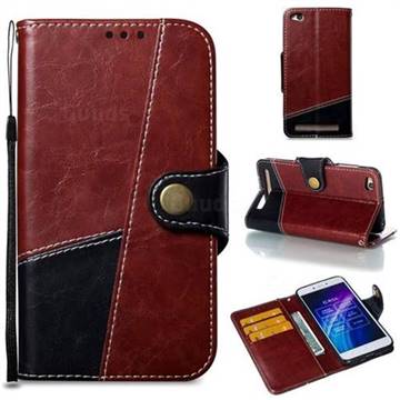 Retro Magnetic Stitching Wallet Flip Cover for Xiaomi Redmi 5A - Dark Red