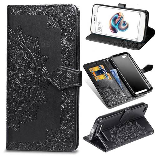 Embossing Imprint Mandala Flower Leather Wallet Case for Xiaomi Redmi 5A - Black