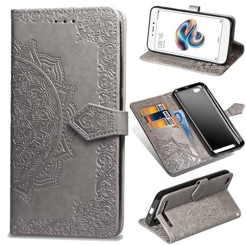 Embossing Imprint Mandala Flower Leather Wallet Case for Xiaomi Redmi 5A - Gray