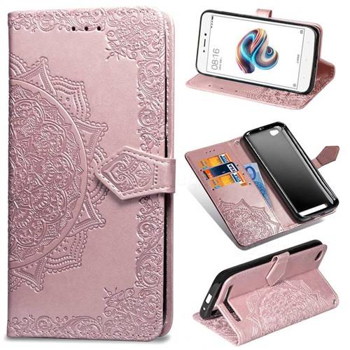 Embossing Imprint Mandala Flower Leather Wallet Case for Xiaomi Redmi 5A - Rose Gold