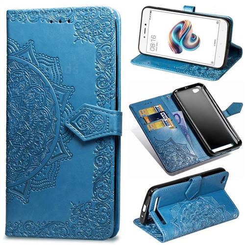 Embossing Imprint Mandala Flower Leather Wallet Case for Xiaomi Redmi 5A - Blue