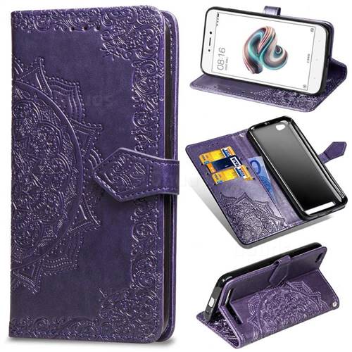 Embossing Imprint Mandala Flower Leather Wallet Case for Xiaomi Redmi 5A - Purple