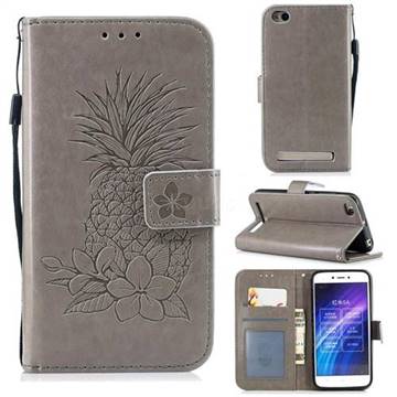 Embossing Flower Pineapple Leather Wallet Case for Xiaomi Redmi 5A - Gray